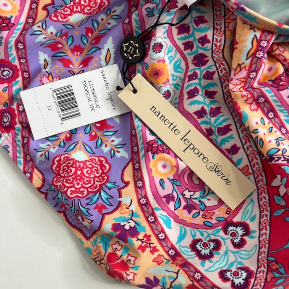 Nanette Lepore One Piece Swimsuit Floral Wrap Halter Size 12 - Picture 6 of 8